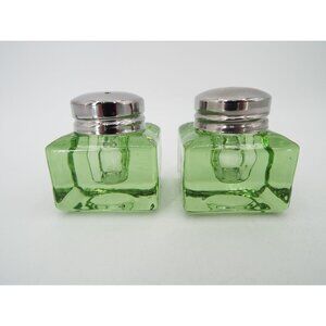 Vintage Hand Blown Green Glass Salt and Pepper Shakers